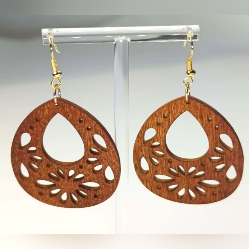 Boho Wood Drop Earrings / Teardrop Wood Earrings
